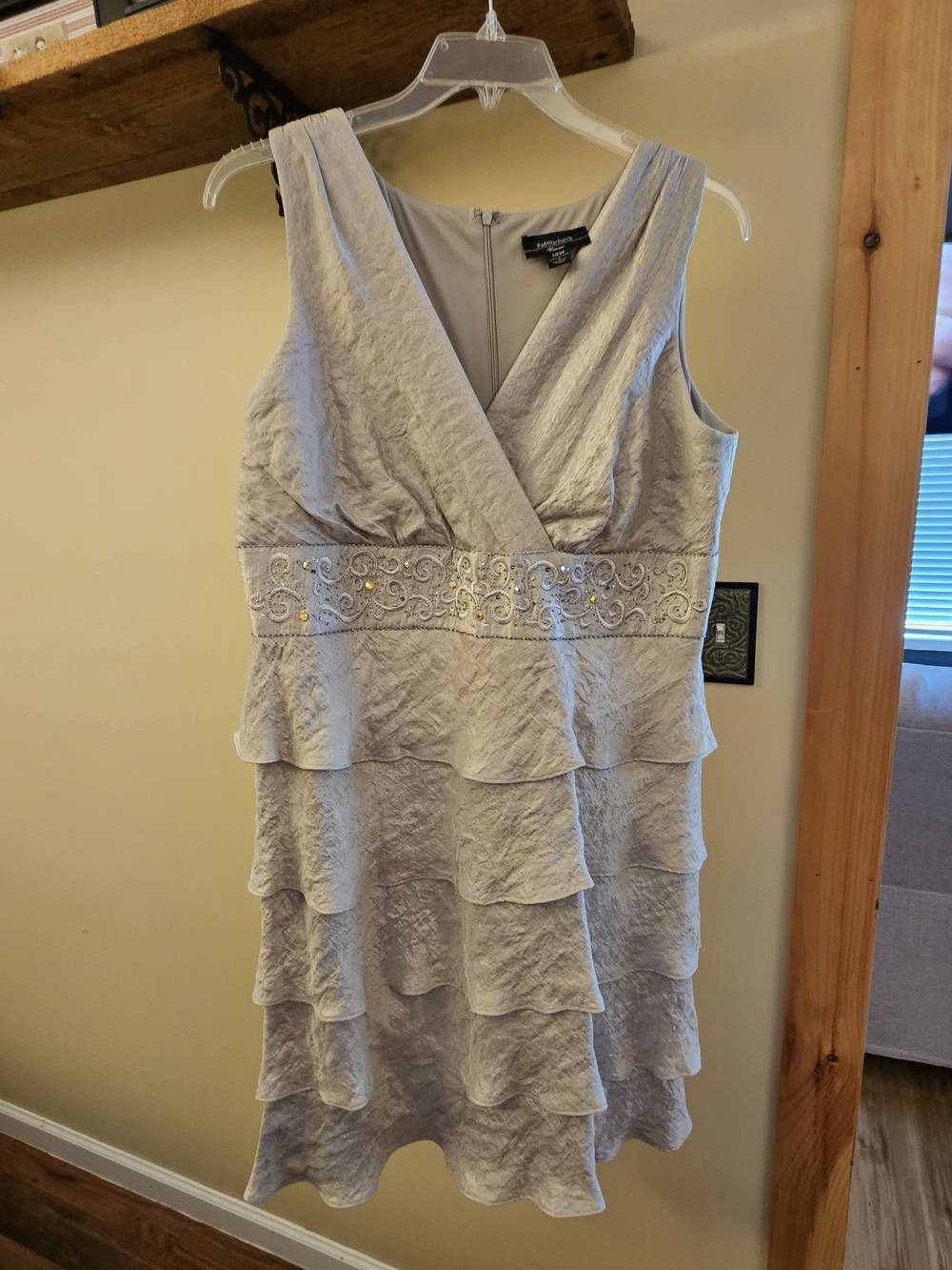 Alex Evenings Silver Tiered V-Neck Cocktail Dress